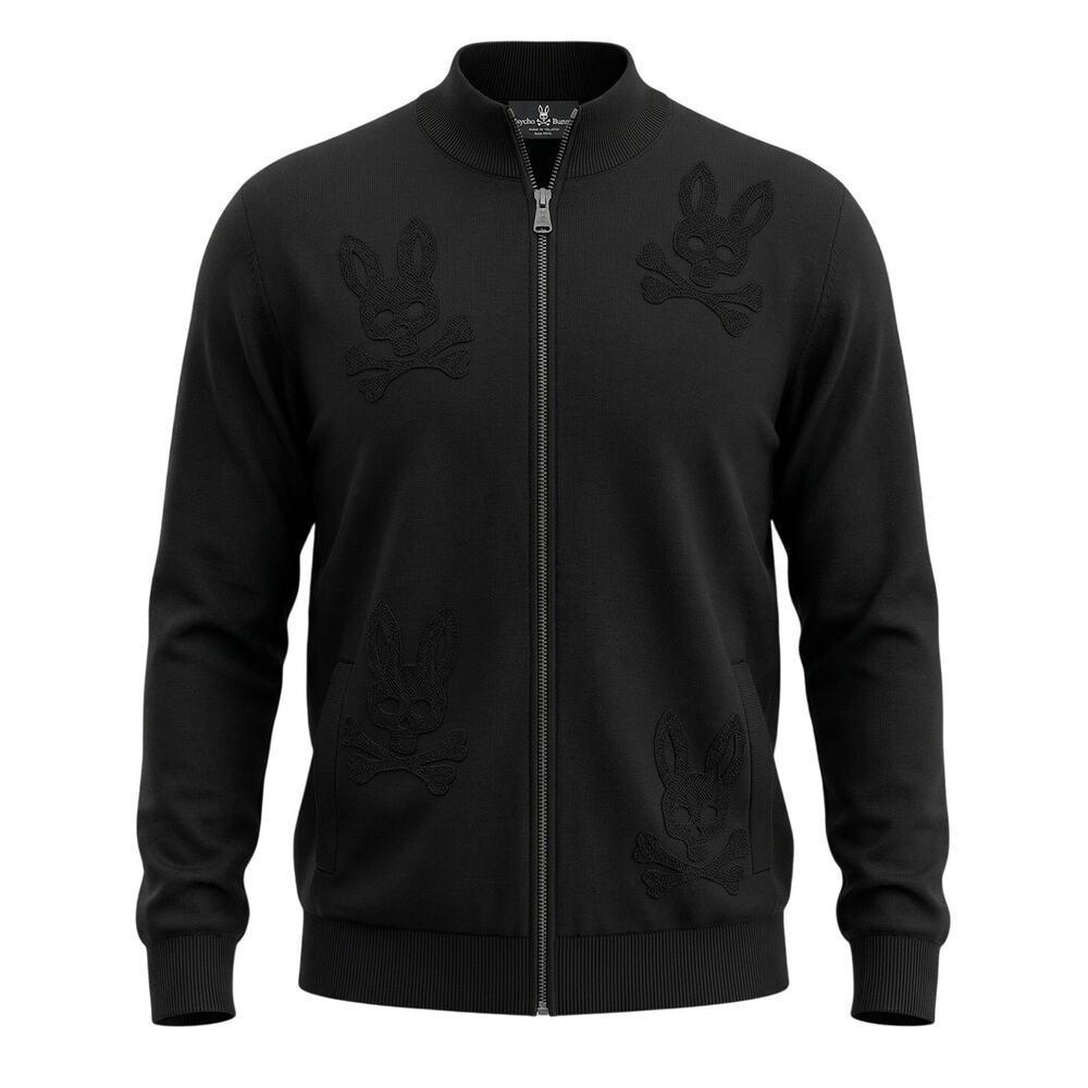 Psycho Bunny Mens 3XL Streetwear Edgy Y2K Dark Academia Jacquard Zip‎ Sweater